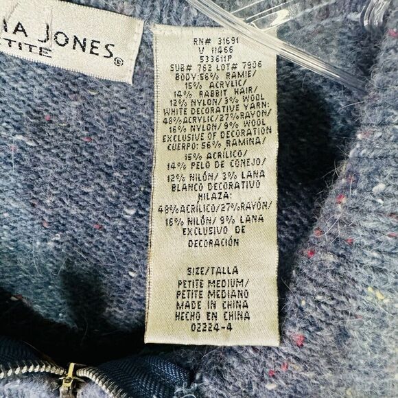 Victoria Jones Petite Christmas Sweater Women's Size PM Full Zip Snowmen Blue - Picture 9 of 13